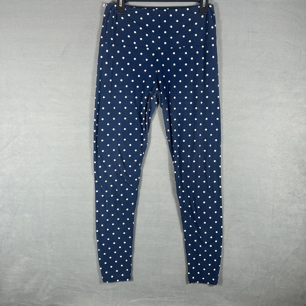 Leggings Depot Women's Blue White Polka Dot High Rise Athletic Leggings Size S